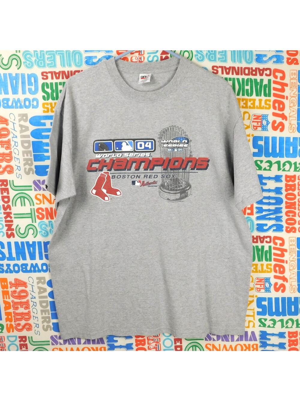 Vintage Boston Red Sox 2004 World Series Champions T Shirt Size XL Gray
